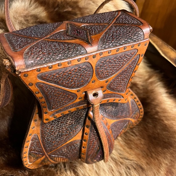 Vtg Tooled Leather Handmade Cobra Head Bag RARE - Picture 2 of 10